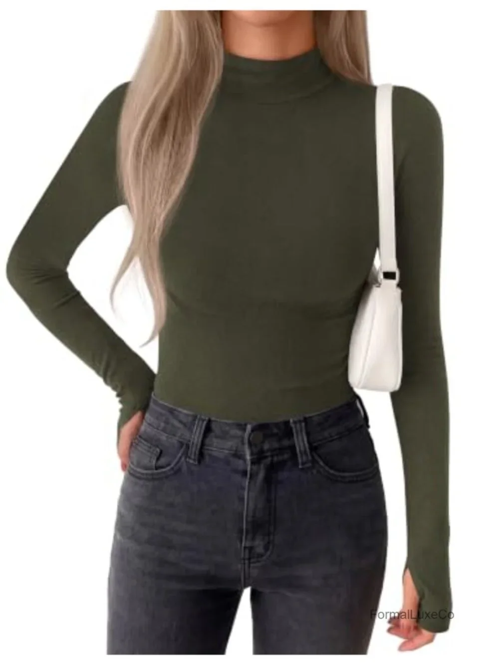 Women's Turtleneck Thumbhole Long Sleeve Thermal Underwear Top - Fleece Lining